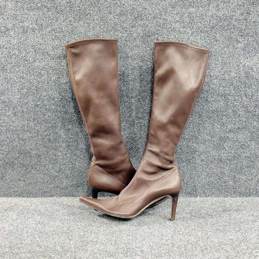 Sergio Rossi Boots Womens Size 6 Brown Leather Knee High Sock Stiletto Heels